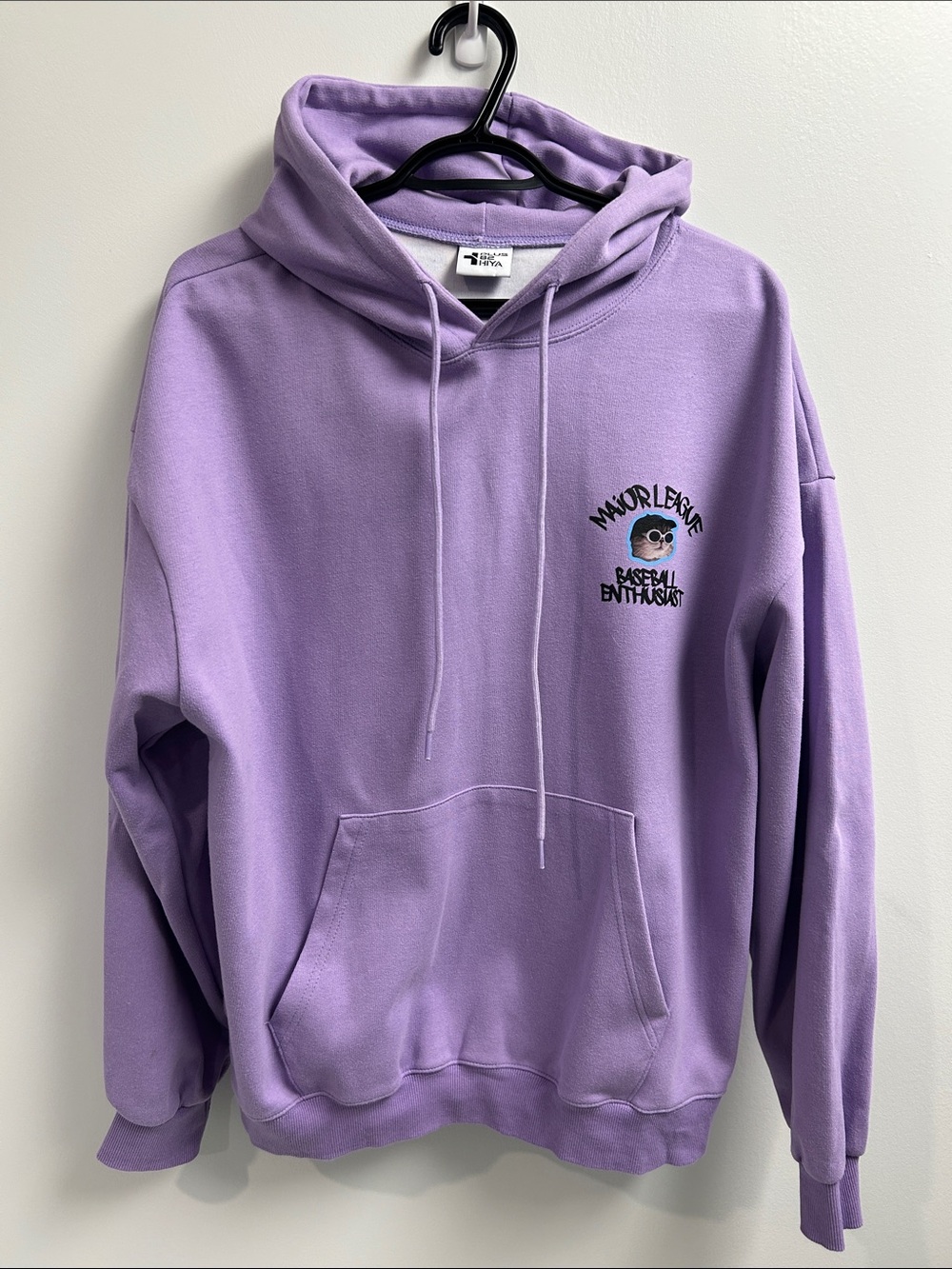 Plus 82 Hiya  Lavender Crewneck Hoodie with Kitten Baseball Fan Chest Graphic